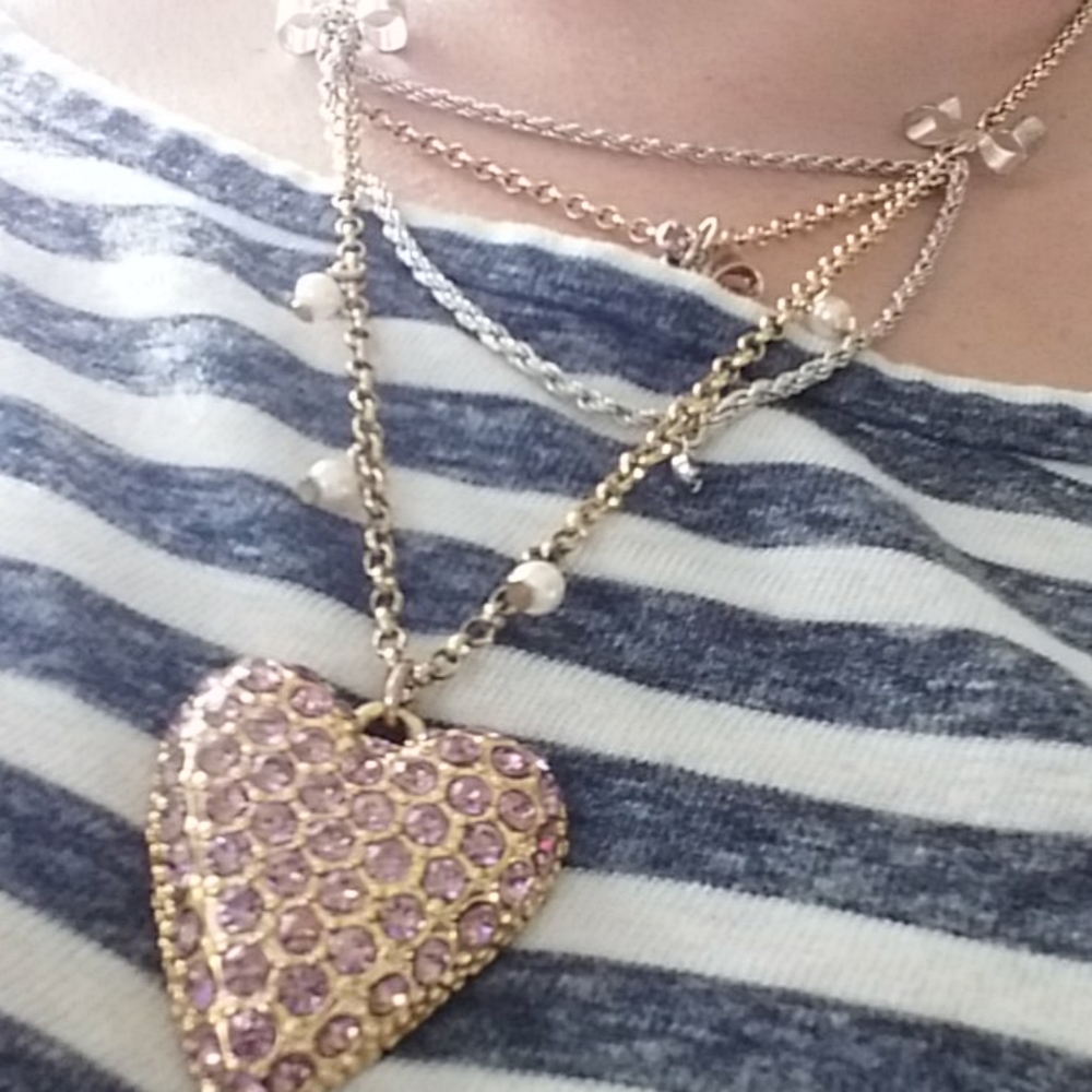 Betsey J. Reversable Pavé Heart/"Love Me" Necklace